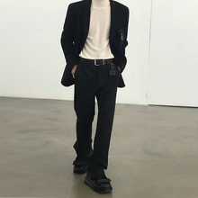 Осенние и зимние новые корейские мужские брюки, модные повседневные однотонные свободные прямые брюки, черные/серые M-2XL