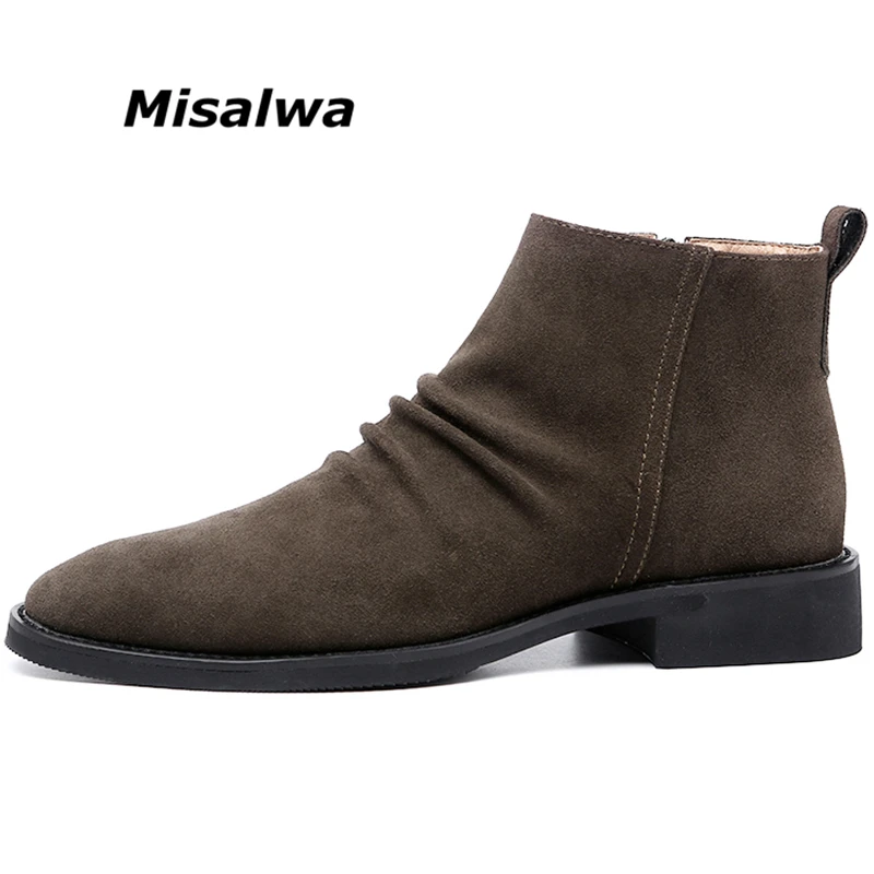 Misalwa/повседневные мужские короткие сапоги из коровьей замши; сезон осень-зима; элегантные ботинки «Челси»; мужские ботильоны на молнии; Размеры 37-45
