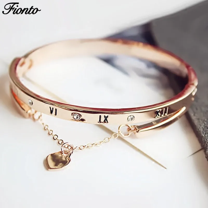 Женский браслет FIONTO розовое золото из нержавеющей стали с сердечком Forever Love