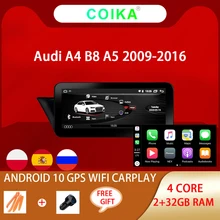 COIKA Android 10 System samochodowy odtwarzacz z ekranem dla Audi A4 B8 A5 2009 2017 nawigacja GPS multimedialne Stereo 2 + 32G RAM WIFI Google Carplay