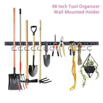

48 Inch Strong Bearing Hook Garage Storage Galvanized Wall Mounted Durable Workshop ABS Brooms Hanging Tool Organizer Holder