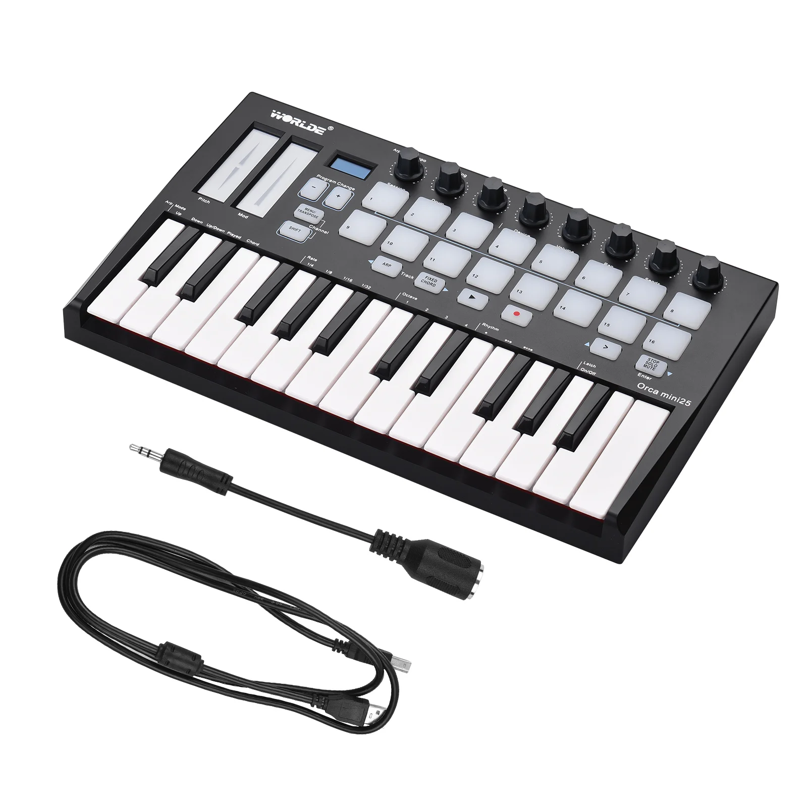 Teclado Piano MIDI Controlador de teclado Mini Teclado USB de 25 teclas y  almohadilla de tambor Controlador MIDI Instrumentos musicales profesionales