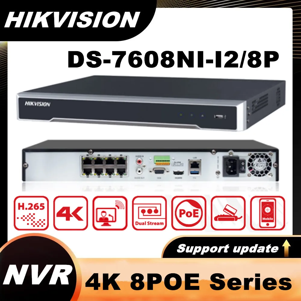 Hikvision 4K 8CH 8 PoE NVR DS-7608NI-I2/8 P Встроенный Plug &amp Play H.265 + для POE Camera Max 2SATA сетевой