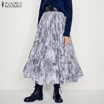 

Fashion Women Skirts Summer Maxi Long Skirts ZANZEA Bohemian Printed Beach Skirt Jupe Casual Elastic Waist Pleated Faldas Saia