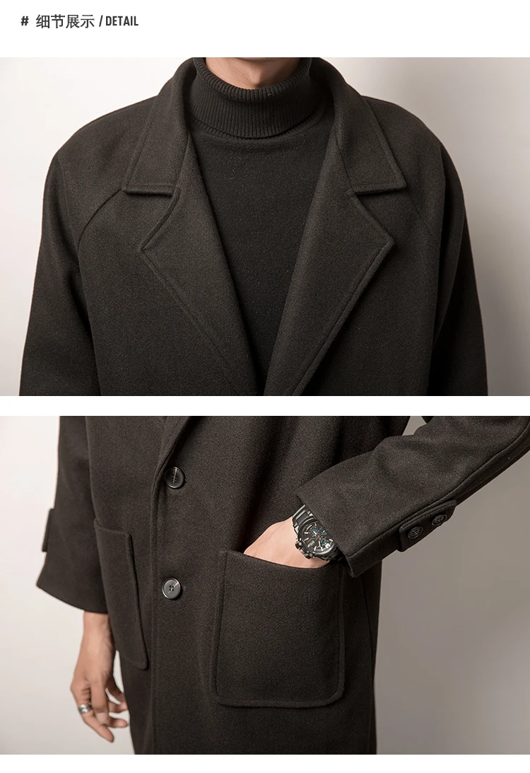 Men's windbreaker autumn/winter new medium-long style thickened windbreaker loose casual lapel youth male wear Wool Coat