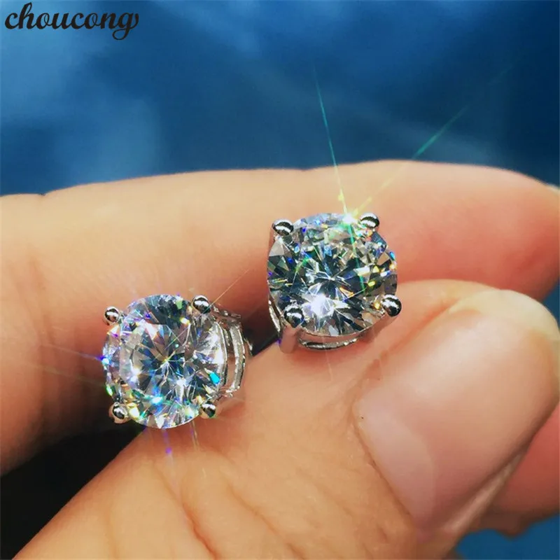 choucong Solitaire Stud earring 9mm AAAAA Sona cz Real 925 Sterling silver Statement Party Wedding Stud Earrings for women men