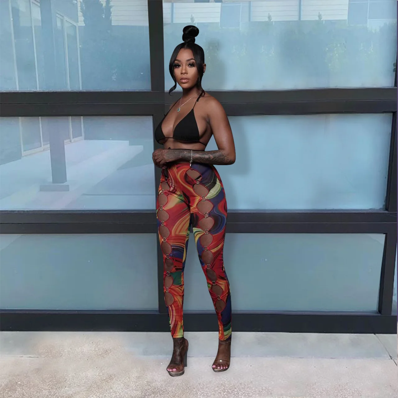 

Women's Trousers 2021 Summer New Style Comfortable And Sexy Slim Fit Printing Hollow Design Y2K Harajuku Cargo Pants