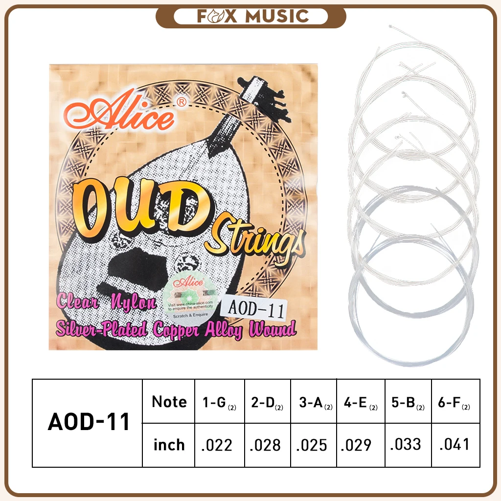 

1 Set Alice OUD Strings AOD-11 Set Silver-Plated Copper Wound White Clear Nylon for Classical Guitar Instrument Accessories