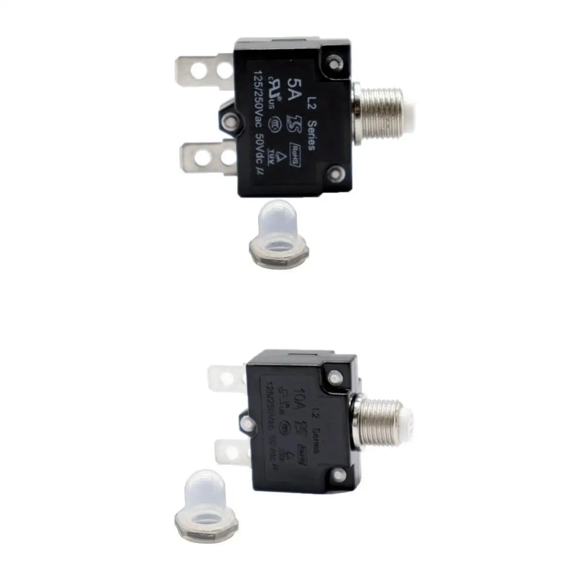 2X 5A/10A Circuit Breaker Overload Protector Switch + Clear Waterproof Cap