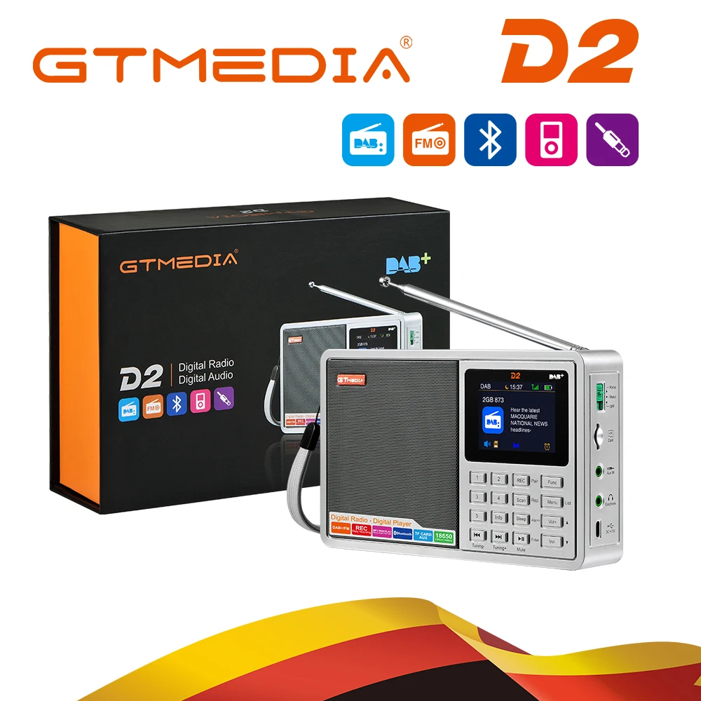 Display a Cores Gtmedia Rádio Digital Estéreo – Dab Multi Banda 2.4 Tft-lcd Despertador 18650 Lítio Recarregável Battey d2 fm