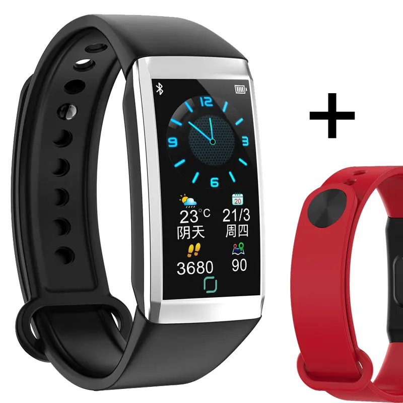Add a red strap Умный Браслет, измерение сердечного ритма, кровяного давления, смарт-браслет, фитнес-трекер, Ip67, Водонепроницаемый умный браслет, умный браслет для женщин - Цвет: Add a red strap