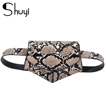 

SHUYI Snakeskin pattern Ladies Bag 2020 New Fashion PU Leather Women's Waist Bag Mini five-sided shape ladies leather belt bag