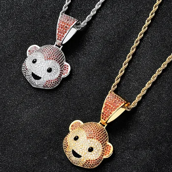 

New Men and Women Necklaces European and American Personality Cute Little Monkey Pendant Micro-inlaid Zircon Hip-hop Accessories
