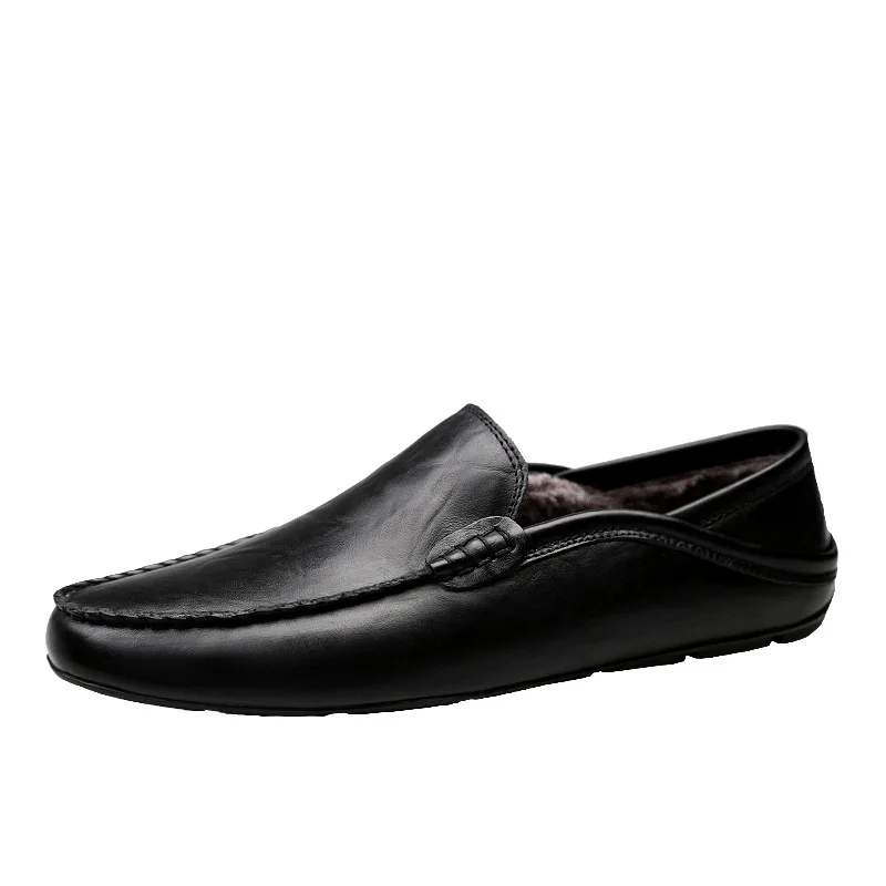 

2019 New Genuine Leather Large Size Autumn And Winter Plus Velvet Fashion Wild Comfortable Soft Warm Men's Bean Beans Shoes