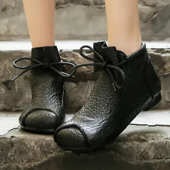 

high quality women 2019 fashion genuine leather handmade low heel shoes short boots motorcycle botas 8988-W21