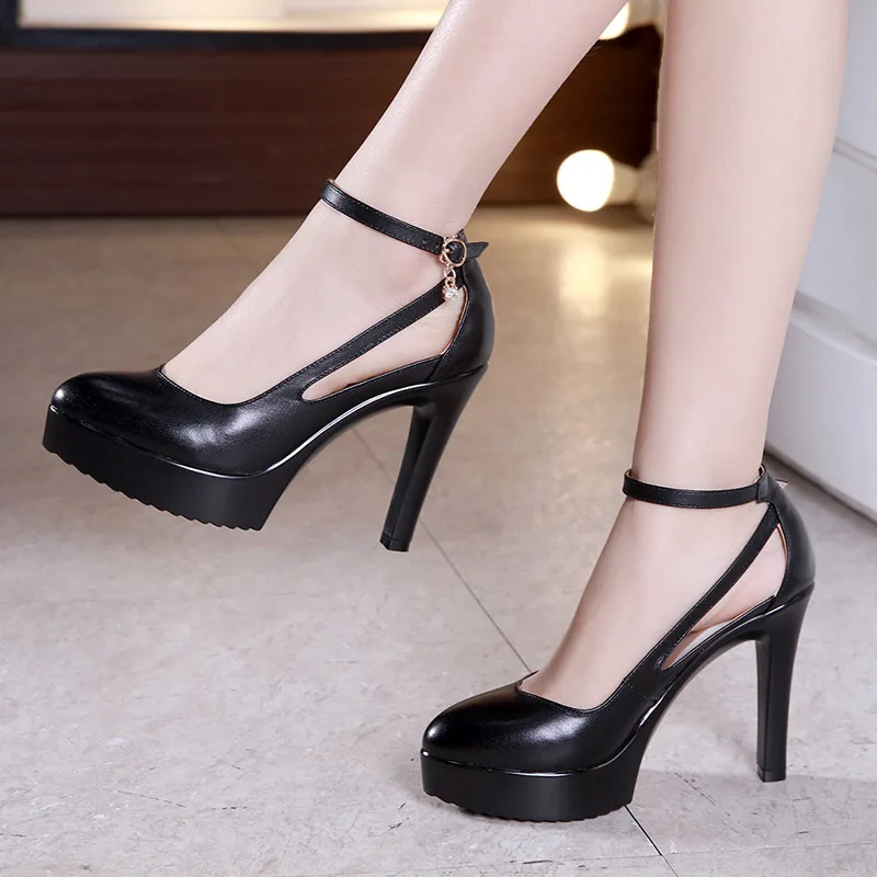 11cm heel black Обувь на платформе и каблуке 8 см, 11 см женские туфли-лодочки г. Весенние туфли на высоком каблуке с пряжкой, большие размеры 32-43 женские офисные свадебные туфли белого цвета - Цвет: 11cm heel black