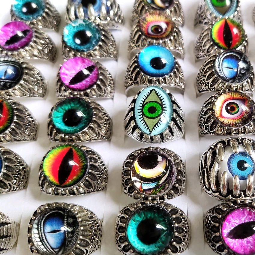 Sparking 20/50pcs Wholesale Mix Eye Ring Unique Design Evil Eye Silver Plated Tone Ring Vintage Men Women Punk Jewelry New 3