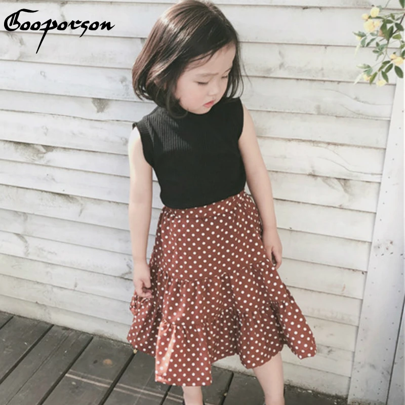 Модный комплект одежды для девочек летние наряды черная водолазка с воротником и
