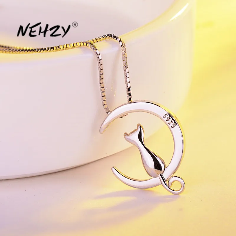 Pendant Necklace Fashion Jewelry Kitty NEHZY 925-Sterling-Silver Retro Moon High-Quality