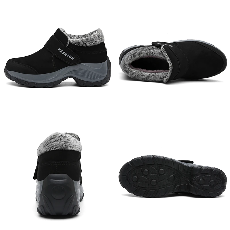 Замшевые женские кроссовки на платформе; черные зимние теплые плюшевые кроссовки; женская обувь на плоской подошве; Basket Femme; нескользящая обувь размера плюс