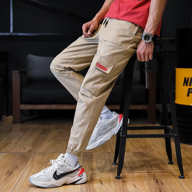 Large Size Cargo Pants Multi-Pockets Solid Color Men's Pants Elastic Waist M-7XL Trousers