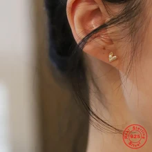 

925 Sterling Silver Plated 14K Gold Stud Earrings for Women Simple Temperament Micro-inlaid Zircon Pearls Love Mini Earrings