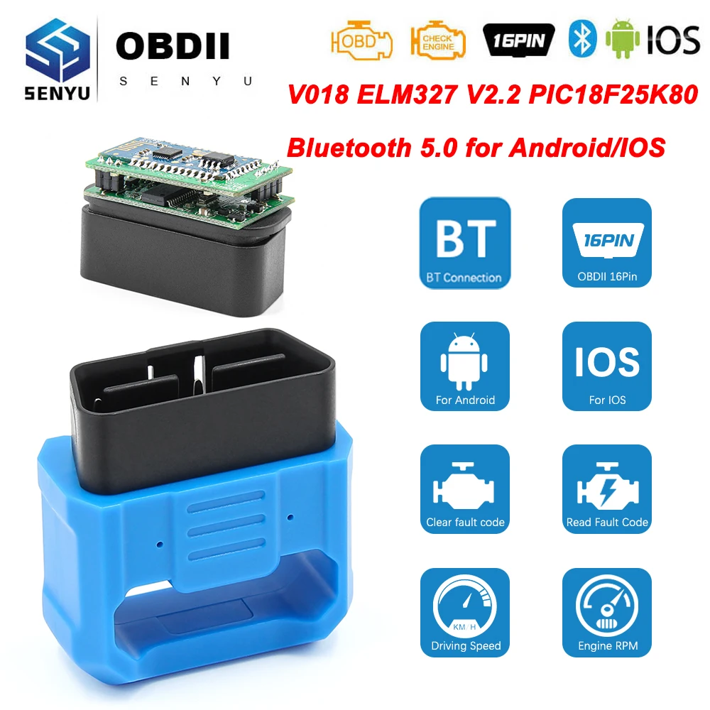 V018 ELM327 V2.2 PIC18F25K80 Bluetooth 5 0 сканер ELM 327 для Android/IOS OBD OBD2 автомобильный диагностический
