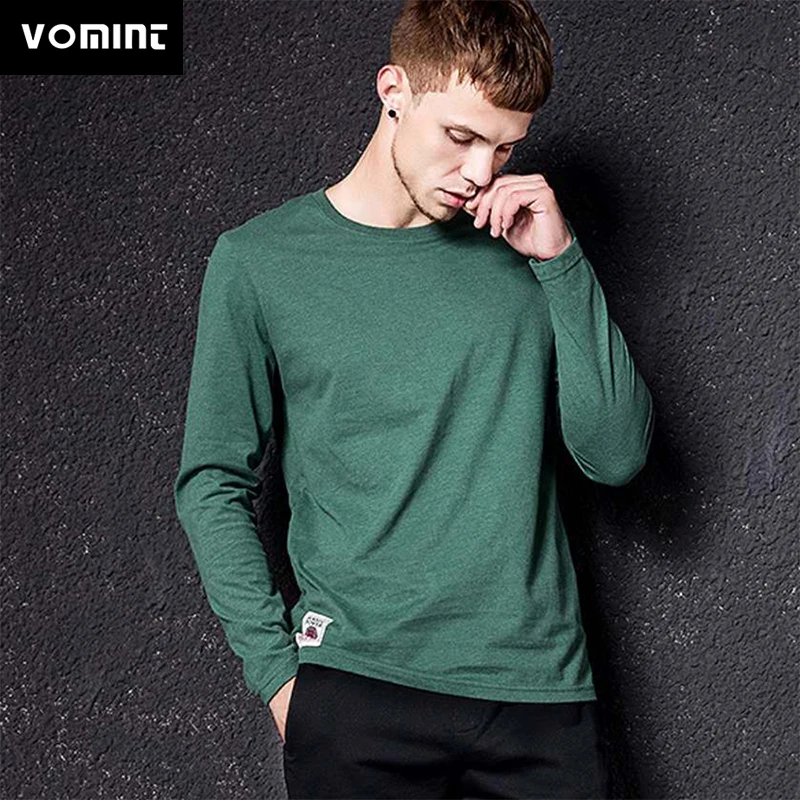 Мужская Однотонная футболка Vomint Модная хлопковая с длинным рукавом несколько