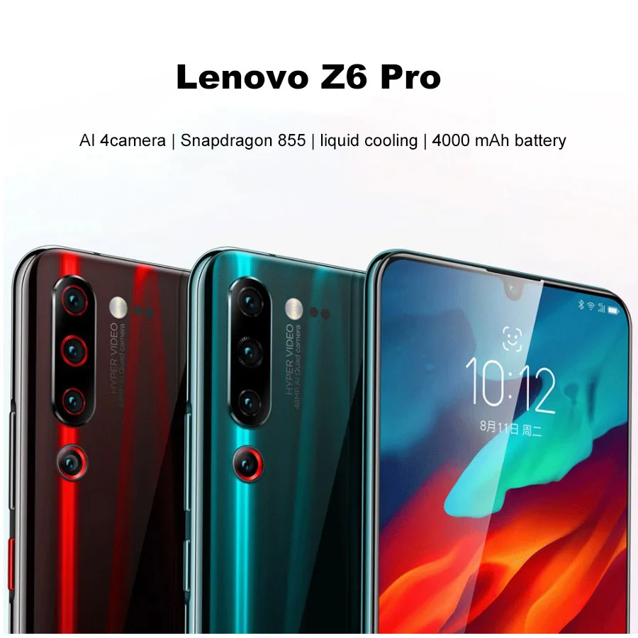 Мобильный телефон lenovo Z6 Pro с глобальной прошивкой, 8 ГБ, 256 ГБ, четырехъядерный, камера заднего вида, 48мп, Восьмиядерный процессор Snapdragon 855, 6,39 дюйма, 4000 мАч, 4G, смартфон