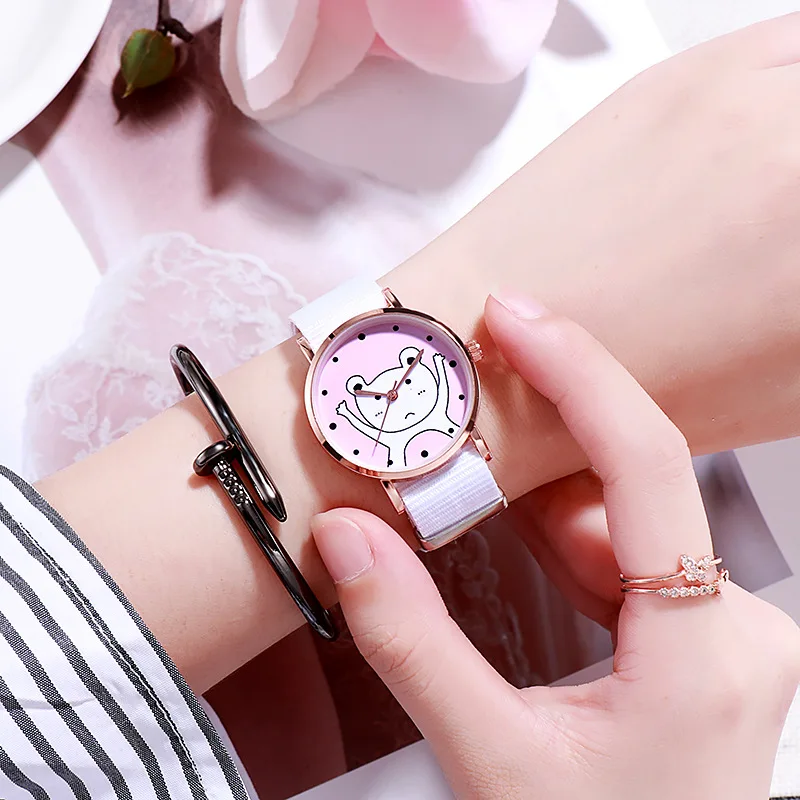 

Simple girl style student weave with girl pink small pure and fresh joker quartz watch