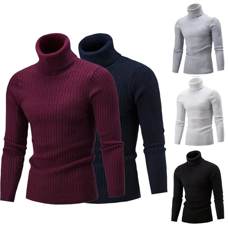 

ZOGAA Autumn Winter Men's Sweater Men's Knitted Turtleneck Pullovers Solid Twist Bottoming Slim Sweater Male High-necked Jumpers