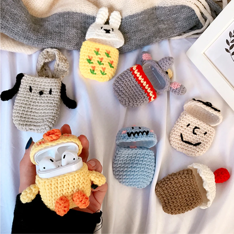

Winter knit Cute 3D cartoon elephant yellow duck sesame street Silicone Bluetooth Earphone Case For AirPods 2 Accessorie cover