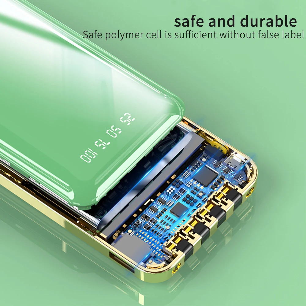 20000mAh Power Bank With 4 Cables Plating Mirror External Battery Fast Charger Powerbank Led Light Mobile Phone Portable Charger 20000mAh Power Bank With 4 Cables Plating Mirror External Battery Fast Charger Powerbank Led Light Mobile Phone Portable Charger