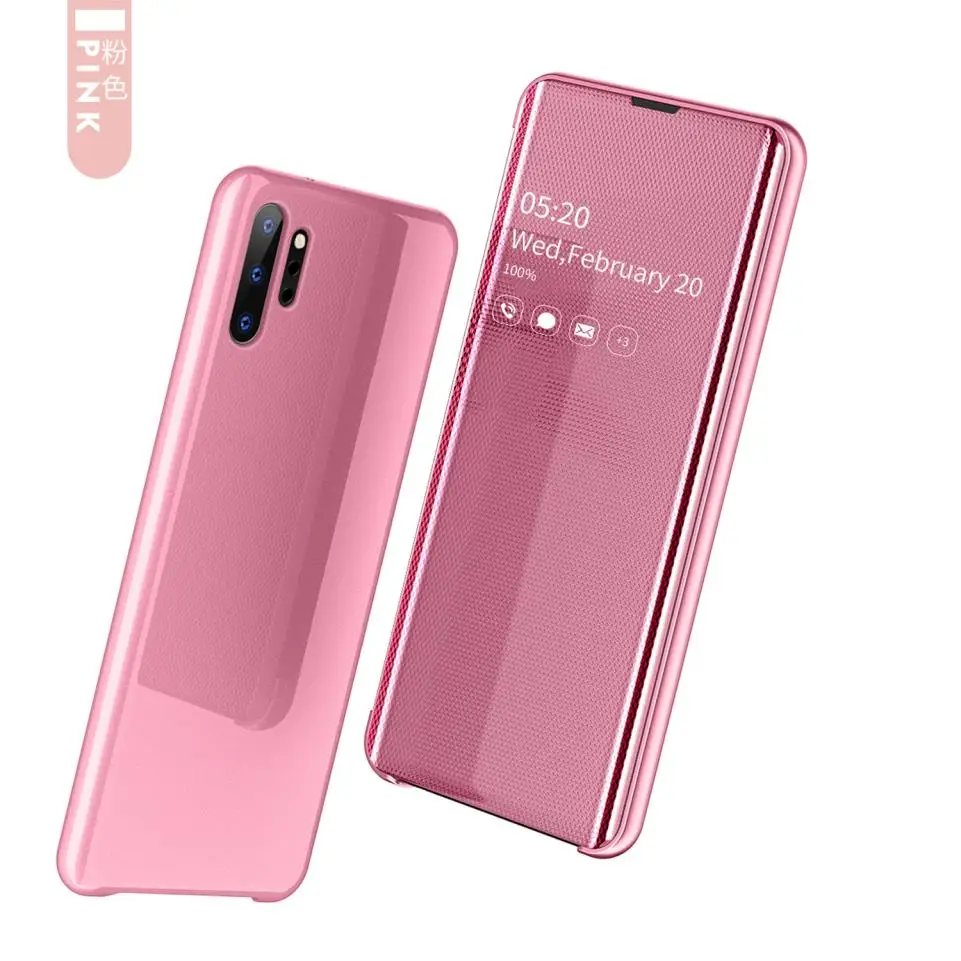 pink Для samsung Galaxy S10 s10e S9 S8 Note 10 Plus S7 Edge зеркальный тонкий модный умный кожаный чехол для мобильного телефона - Цвет: pink