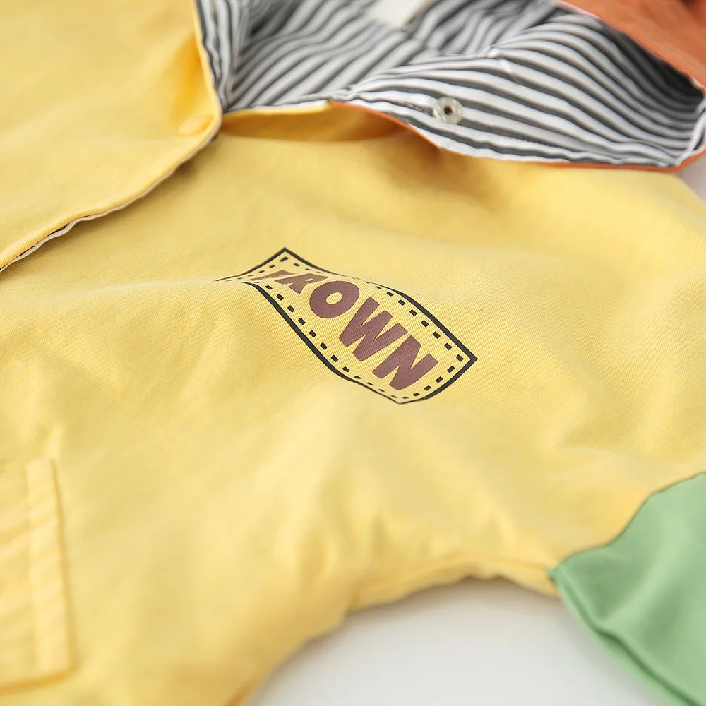 Autumn Boys Jacket Cartoon Print Hooded Windbreaker for Girls Kids Clothes Toddler Boy Coat Color Stitching Fashion Baby Outwear