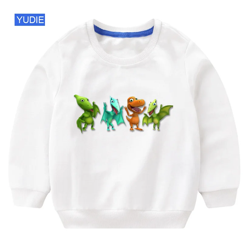 sweatshirt white Свитшоты для мальчиков, толстовка с капюшоном с рисунком динозавра, детская белая забавная Осенняя коллекция года, Детский свитер, одежда для мальчиков, для детей 6 лет - Цвет: sweatshirt white