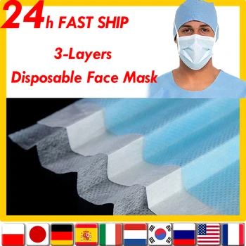 

50pcs Face Masks Disposable 3 Layers Dustproof Mask Facial Cover Masks Set Anti-Dust Air Pollution Waterproof Adult Masks Health