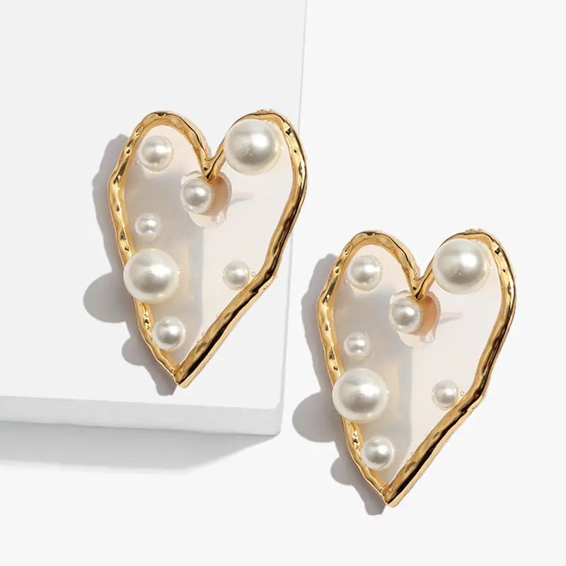 JUST FEEL Модные прозрачные серьги-гвоздики в форме сердца со звездами геометрические жемчужные серьги для женщин Свадебные элегантные стильные ювелирные изделия подарок