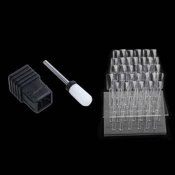 

1pcs Nail Art Display Clear Stand Rack 32 Display Sticks & 1pcs Nail Ceramic Drill Bit Rotary 3/32 Inch Manicure