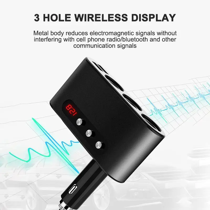 Car Charger USB Charger Voltmeter Car Cigarette Lighter Socket Splitter Power Adapter Charger With Multiple Protections