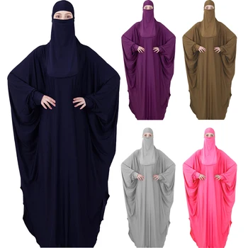 

13 Colors Muslim Women Full Cover Prayer Garment Set Overhead Hooded Abaya+Khimar Ramadan Islamic Thobe Arab Jilbab Kaftan Robe