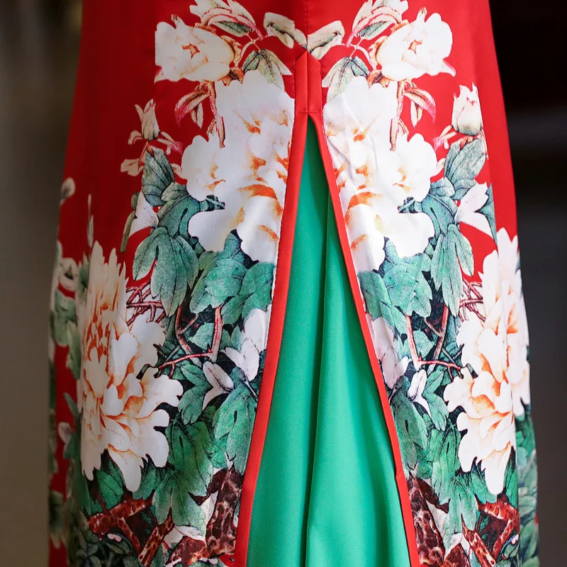 Китайское традиционное китайское платье Cheongsam с воротником «Мандарин» из двух частей, женское платье Ципао на пуговицах ручной работы, платье Чонсам с цветами