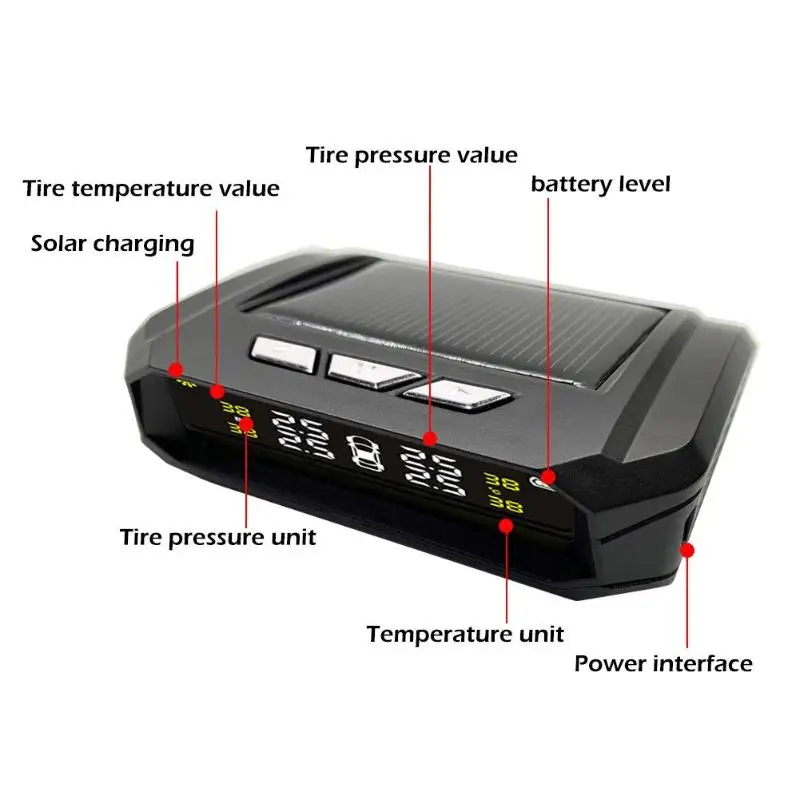 AN-05 Солнечная автомобильная система контроля давления в шинах TPMS с 4 датчиками