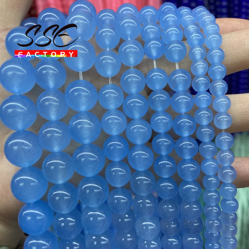 

Natural Blue Chalcedony Beads Loose Round Spacer Jades Beads For Jewelry Making DIY Charm Bracelets Necklaces 4 6 8 10 12 14mm