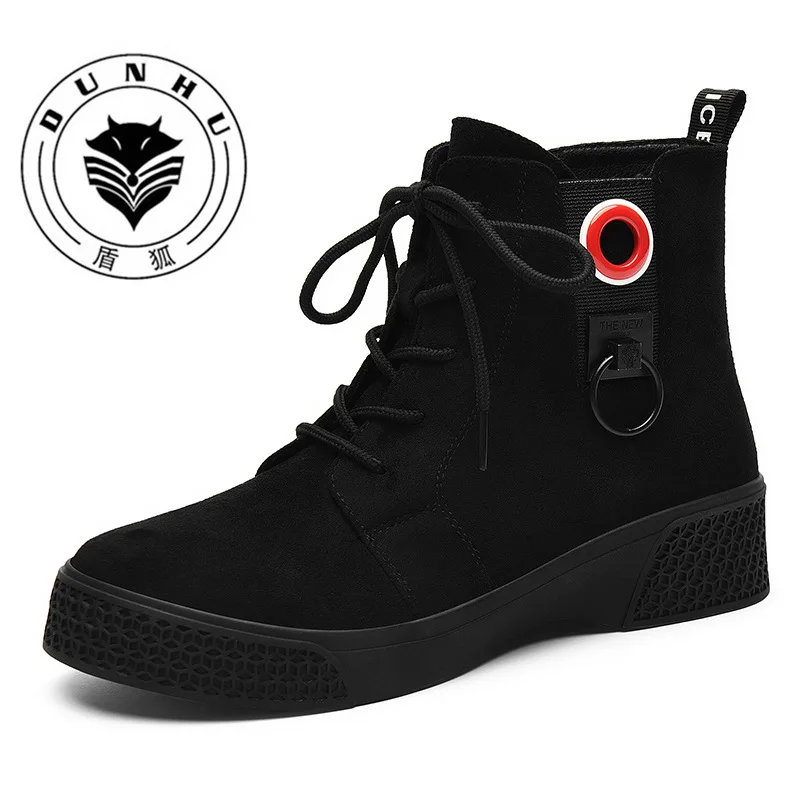 

Dunhu 2019 Winter New Style round-Toe Flat Heel Short Boots Waterproof Platform Casual Women's Boots plus Velvet Lace-up WOMEN'S