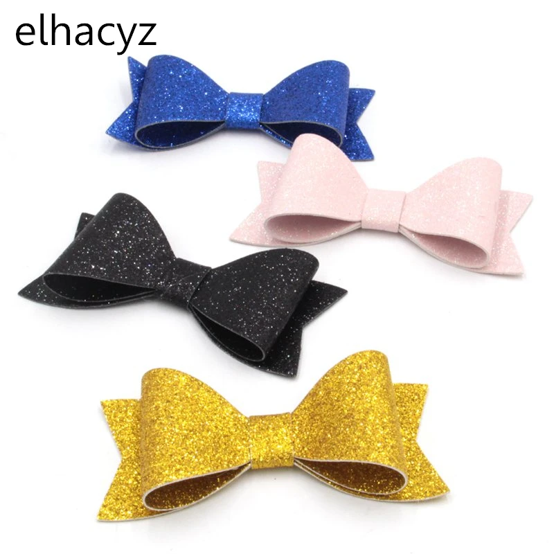 Glitter couro cabelo Bow Clips para meninas, Hairpin Chic Kids, Bowknot Hairgrip, Headwear Acessórios, 3 