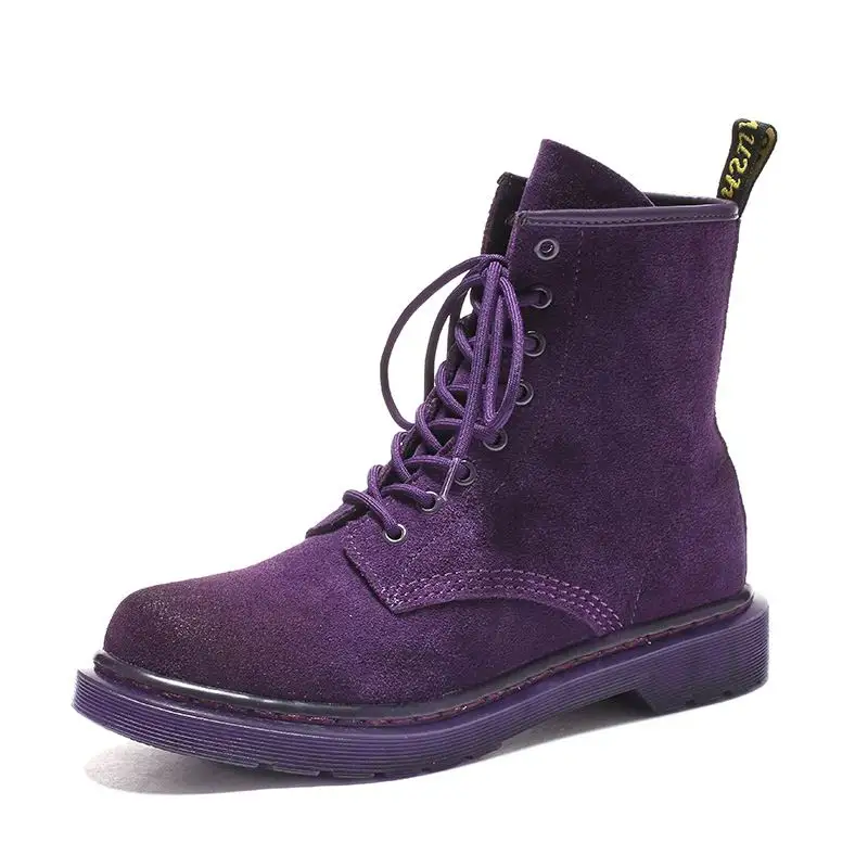 Новинка; женские мотоциклетные ботинки; безопасные женские ботильоны фиолетового цвета для работы; черные трендовые ботинки для отдыха; зимние Ботинки martin; Размеры 35-41 - Цвет: Purple