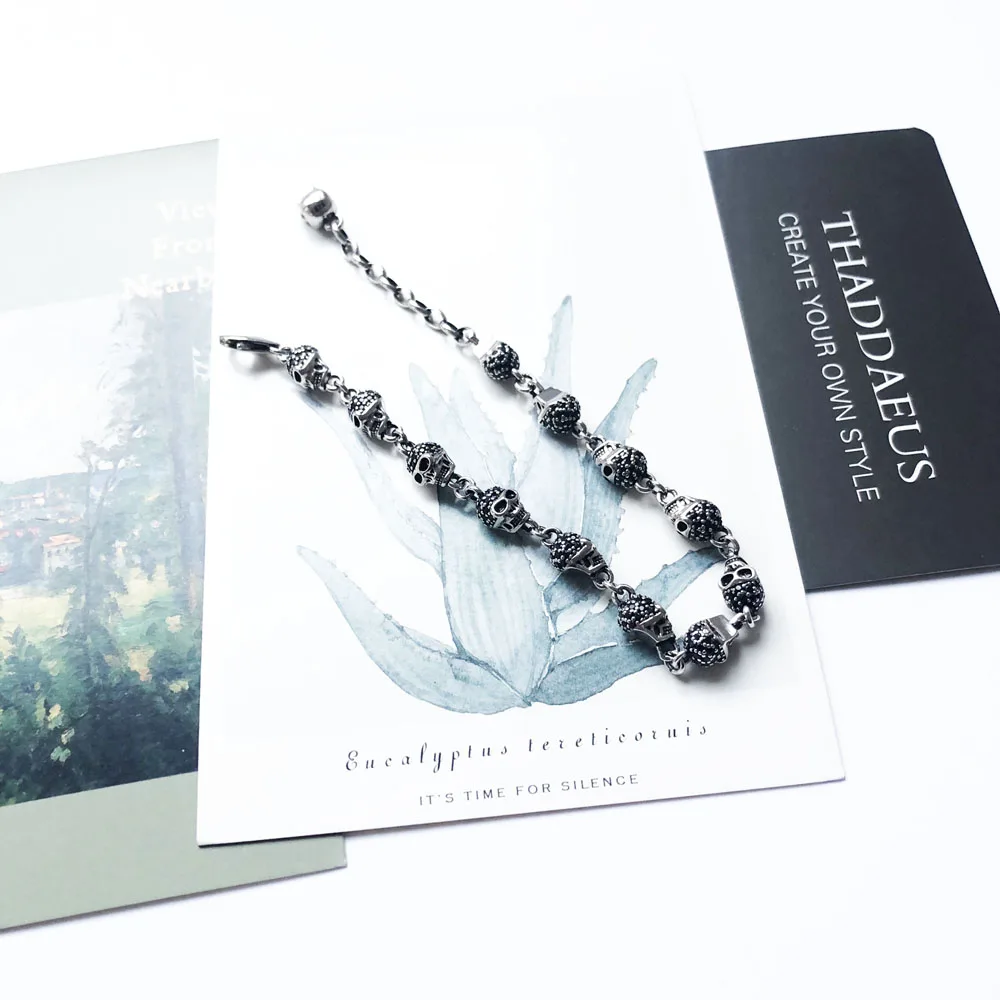 Preise Schädel Pflastern Link Kette Armband Für Frauen Männer 925 Sterling Silber Punk Armband Fit Karma Perlen Charme Körper Schmuck Party geschenke