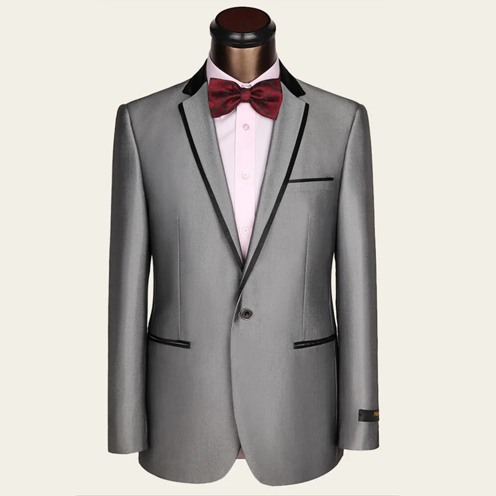 

Latest Coat Pant Designs Terno Slim Fit Formal Wear Groom Men Wedding Suit Silver Gray Prom mens Suits Brand Casaco Masculino