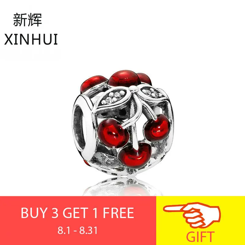 

Starland Fashion 925 Sterling Silver Charm Sweet Cherries Glossy Red Enamel CZ Beads Fit Original Charms Bracelet Women Jewelry
